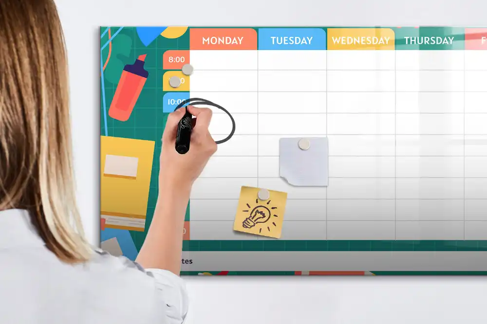 Tableau blanc magnétique effaçable à sec pour organisation des cours et activités