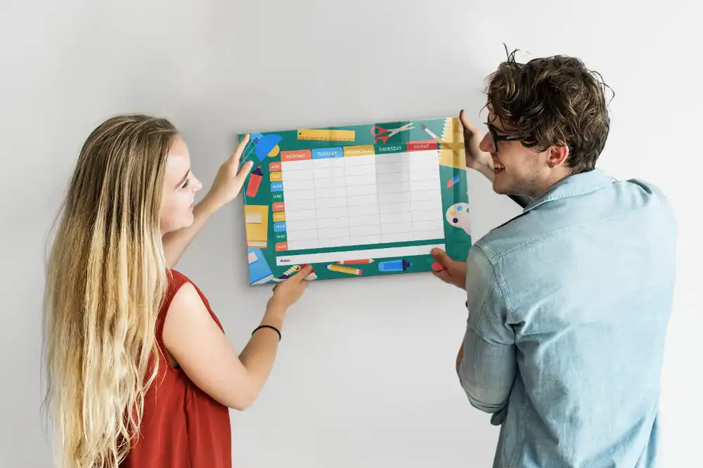 Tableau blanc magnétique effaçable à sec pour organisation des cours et activités