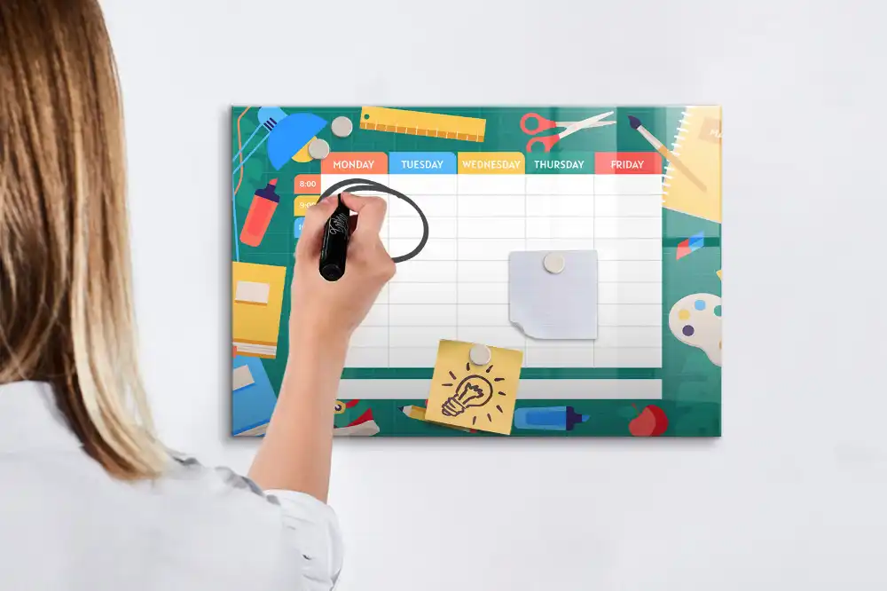 Tableau blanc magnétique effaçable à sec pour organisation des cours et activités