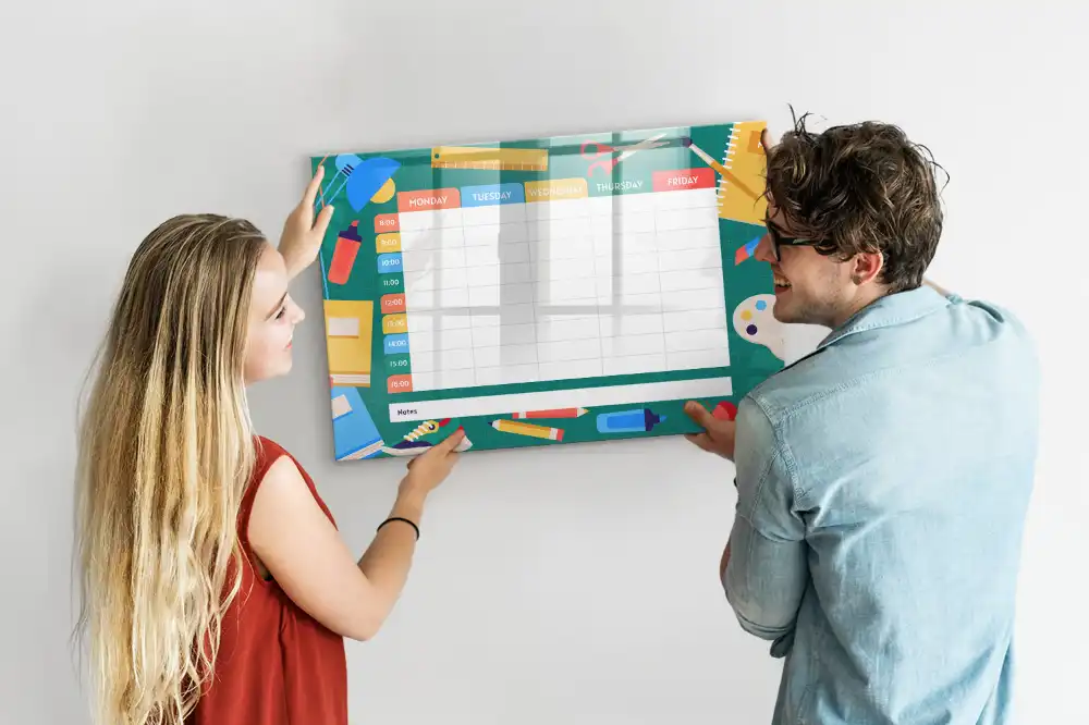 Tableau blanc magnétique effaçable à sec pour organisation des cours et activités