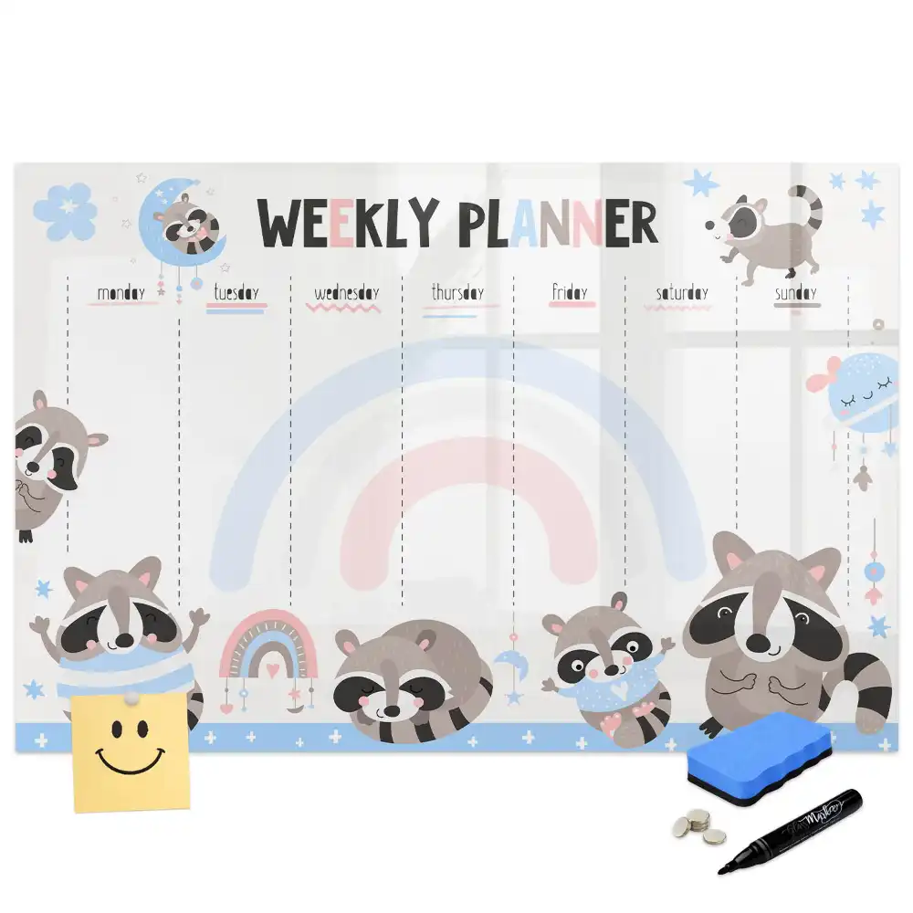 Tableau blanc magnétique effaçable à sec avec calendrier hebdomadaire pour enfants