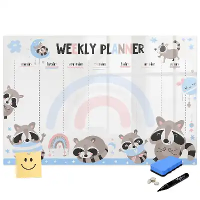 Tableau blanc magnétique effaçable à sec avec calendrier hebdomadaire pour enfants