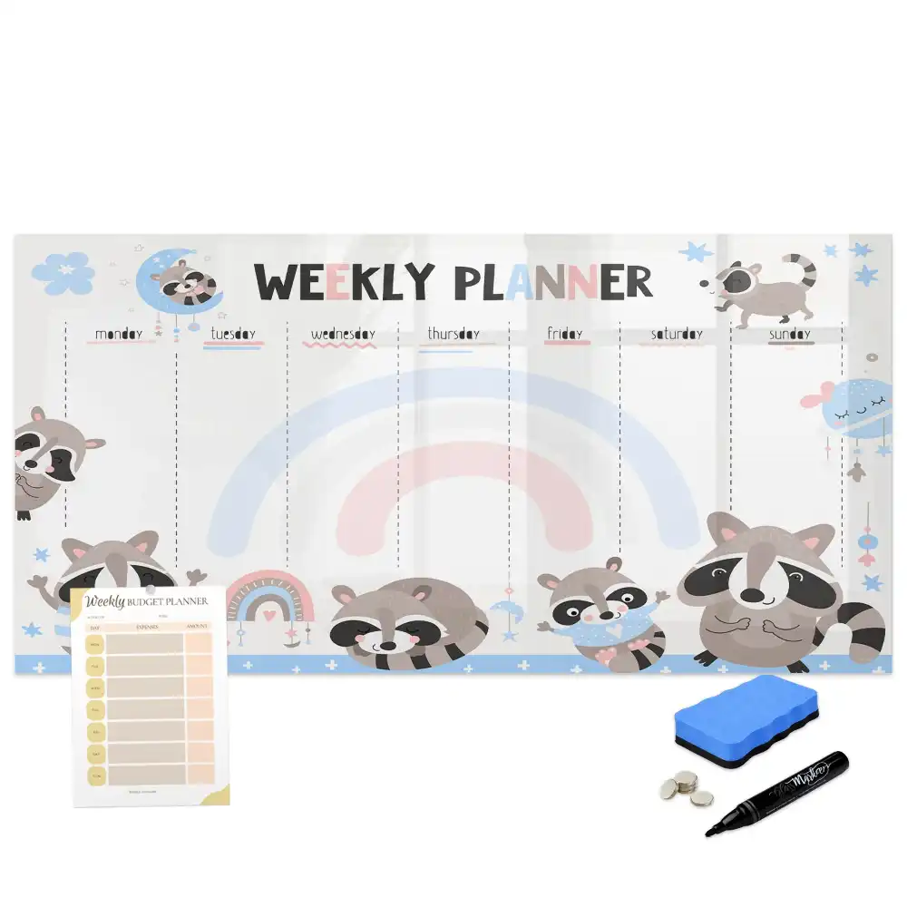 Tableau blanc magnétique effaçable à sec avec calendrier hebdomadaire pour enfants