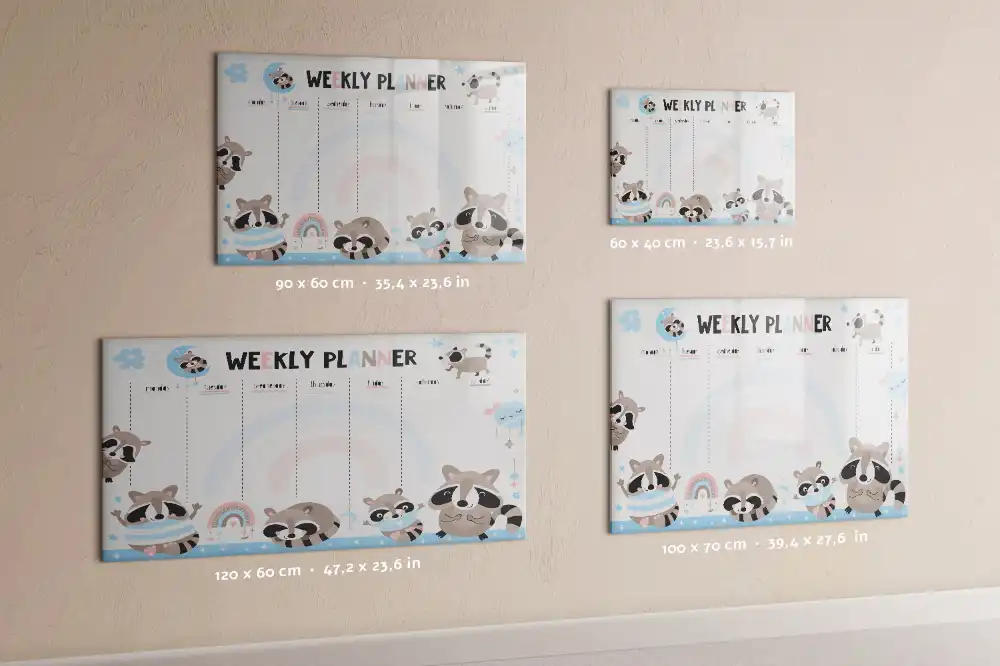 Tableau blanc magnétique effaçable à sec avec calendrier hebdomadaire pour enfants