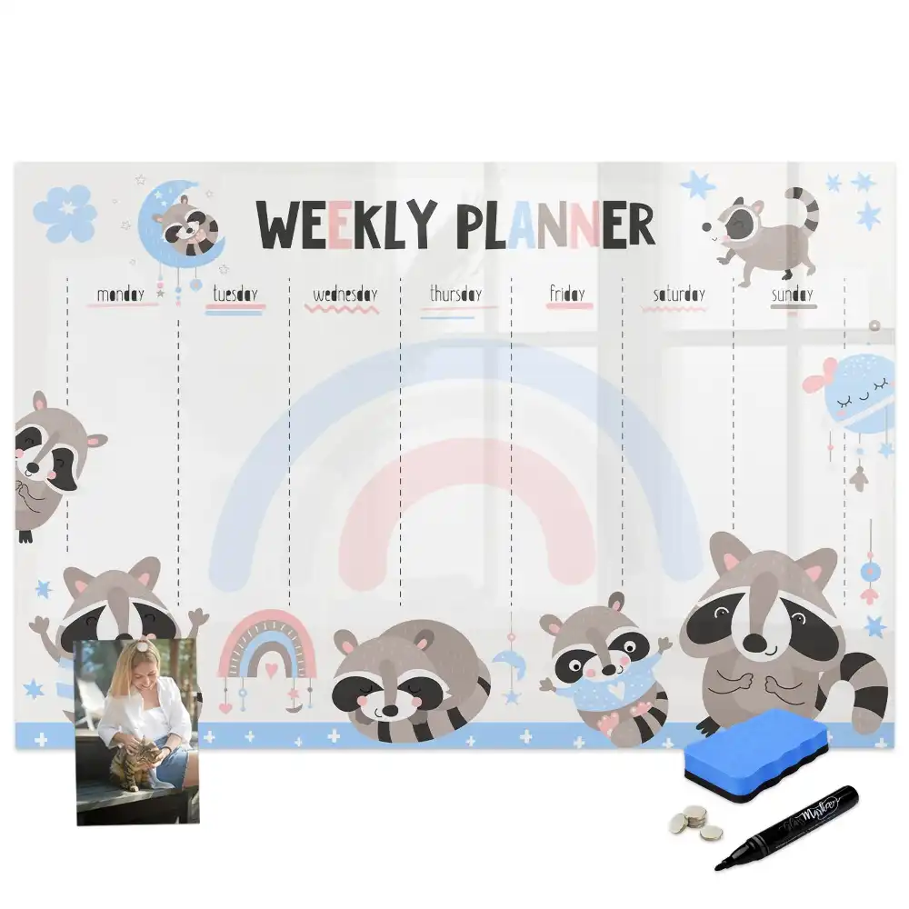 Tableau blanc magnétique effaçable à sec avec calendrier hebdomadaire pour enfants