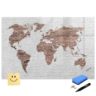 Tableau magnétique pour écriture motif continents sur fond de briques