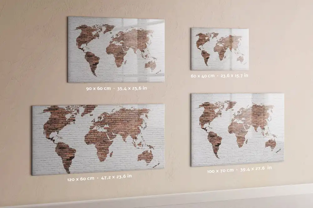 Tableau magnétique pour écriture motif continents sur fond de briques