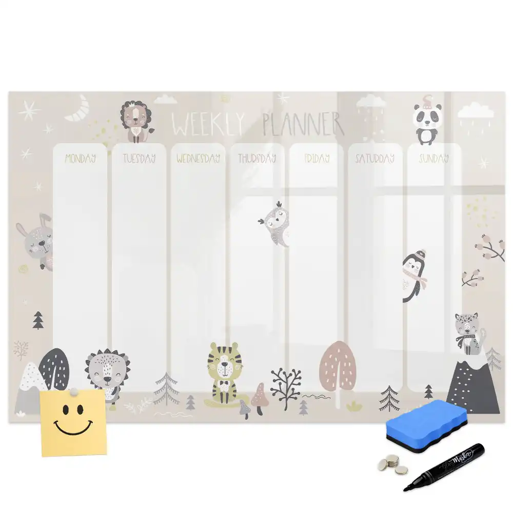 Tableau blanc magnétique effaçable à sec pour planification hebdomadaire