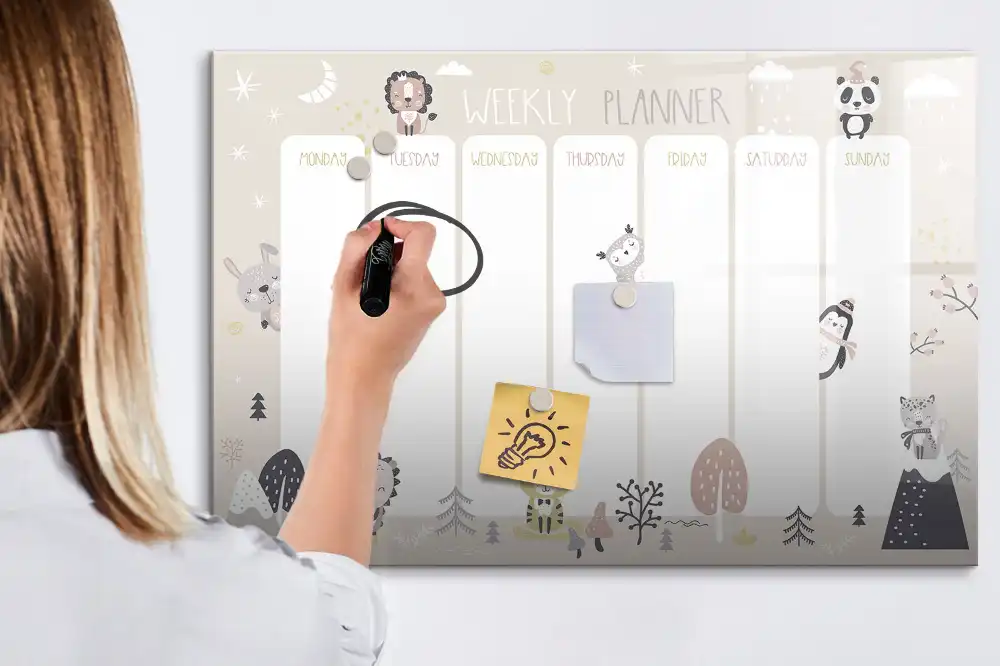 Tableau blanc magnétique effaçable à sec pour planification hebdomadaire