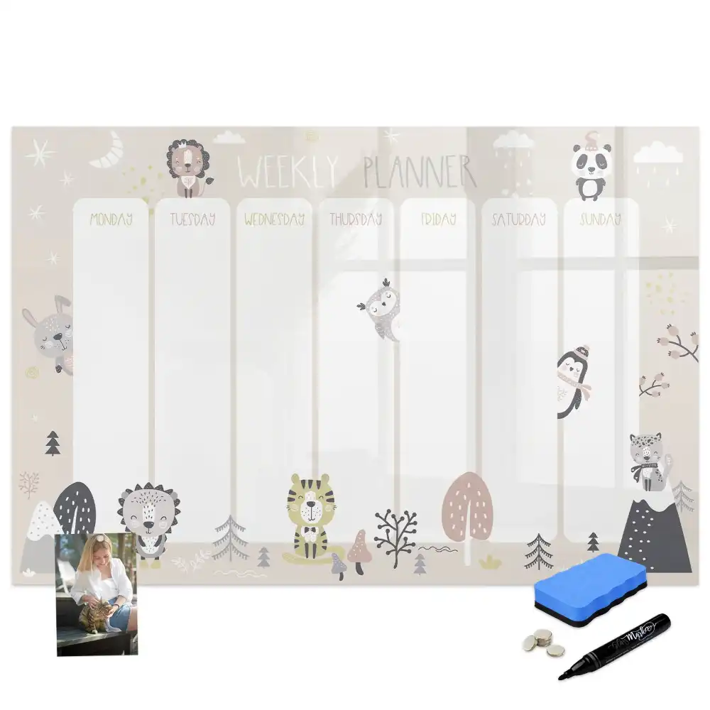 Tableau blanc magnétique effaçable à sec pour planification hebdomadaire