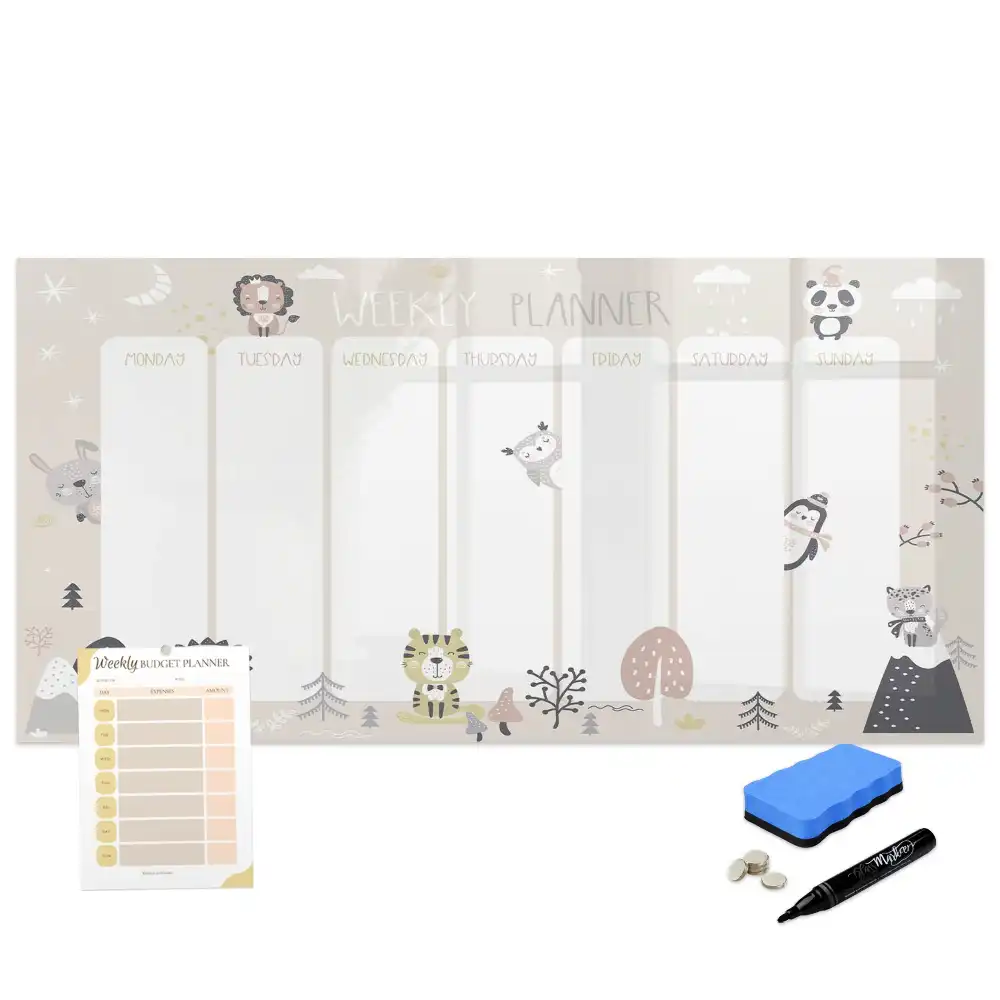 Tableau blanc magnétique effaçable à sec pour planification hebdomadaire