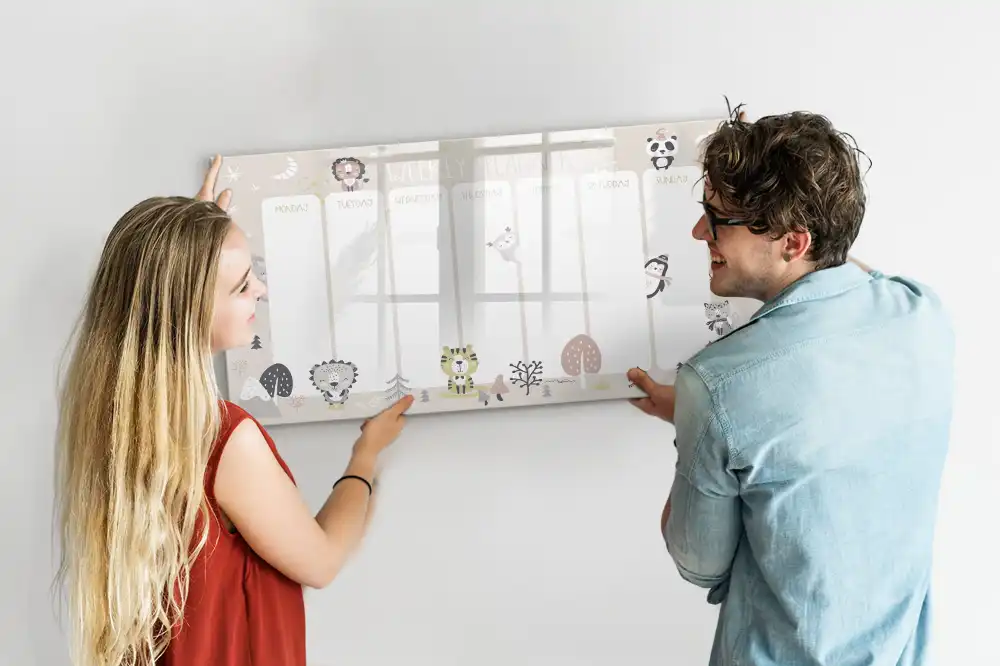 Tableau blanc magnétique effaçable à sec pour planification hebdomadaire