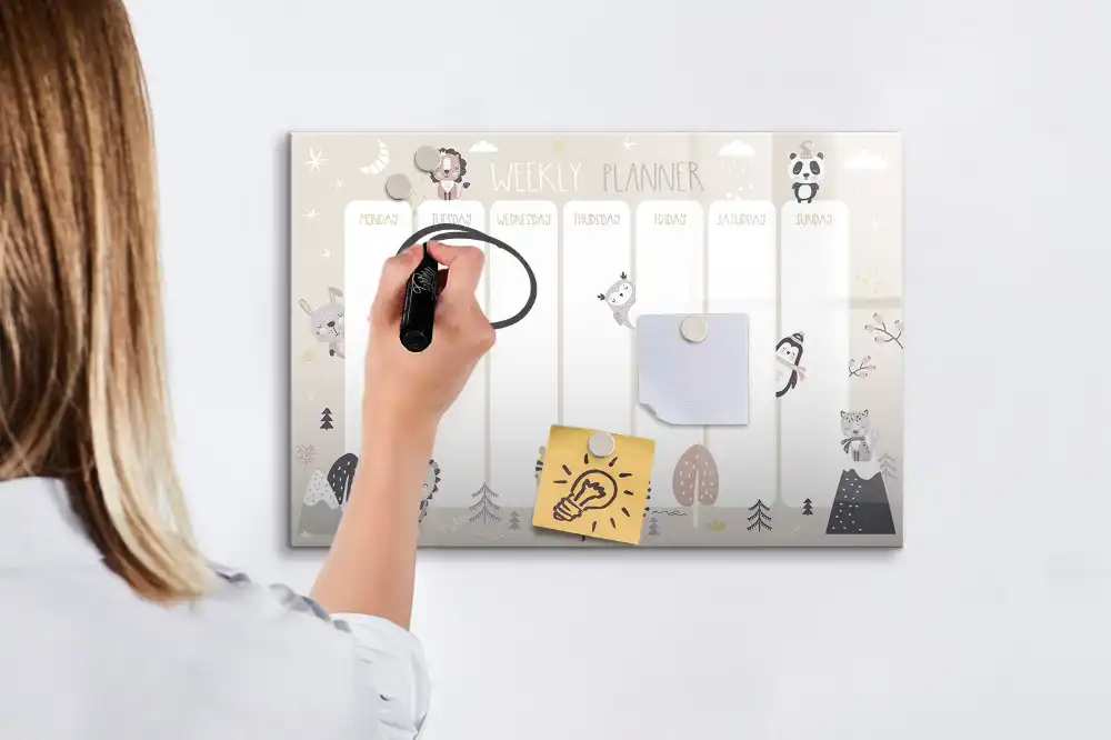 Tableau blanc magnétique effaçable à sec pour planification hebdomadaire