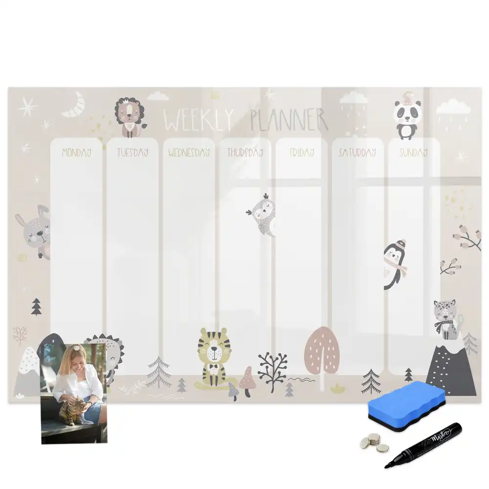 Tableau blanc magnétique effaçable à sec pour planification hebdomadaire