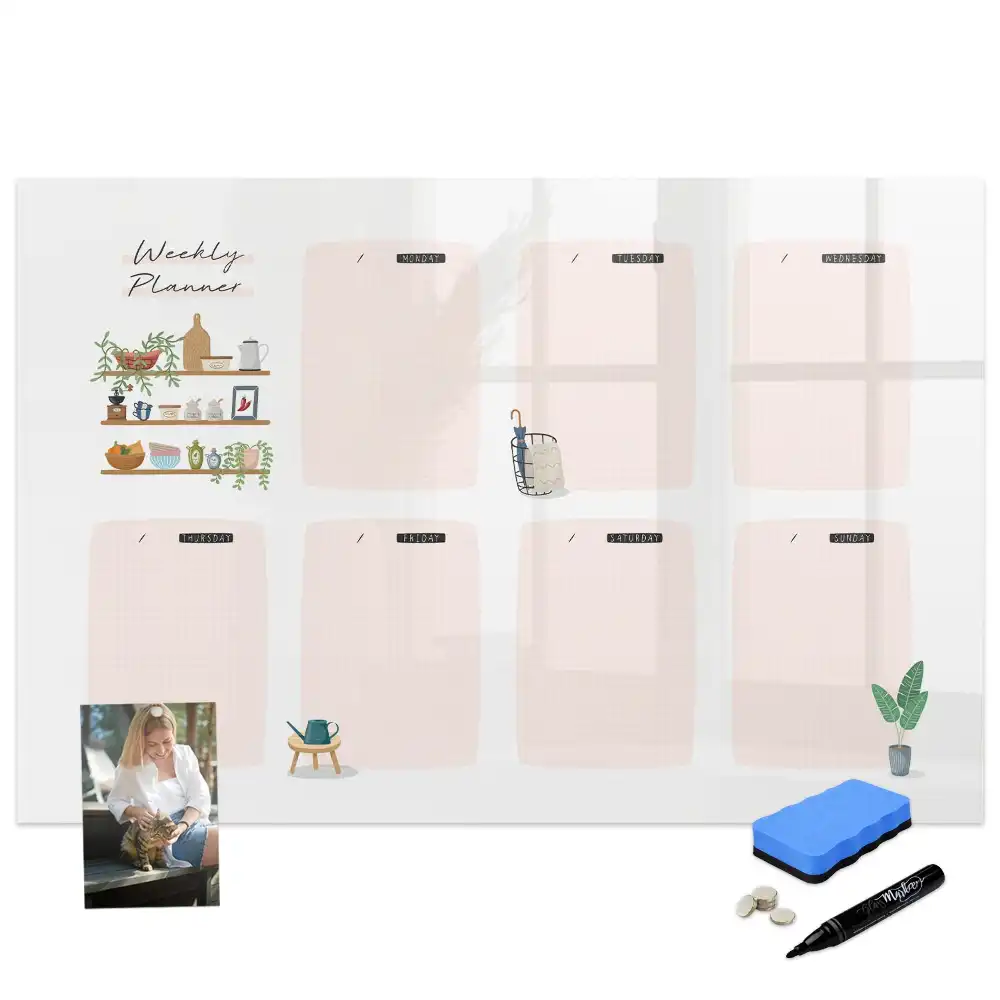 Tableau magnétique effaçable pour planning hebdomadaire des tâches