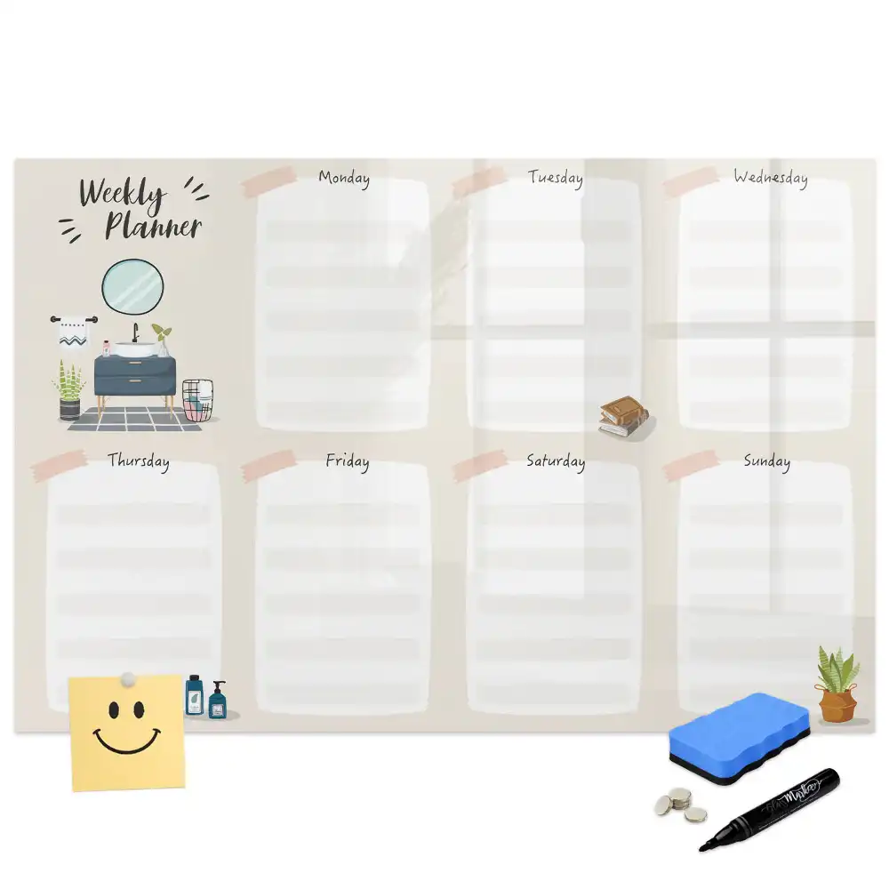 Tableau blanc magnétique effaçable à sec pour agenda hebdomadaire de bureau