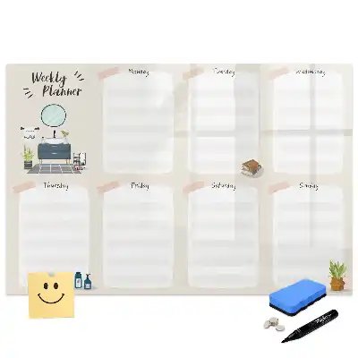 Tableau blanc magnétique effaçable à sec pour agenda hebdomadaire de bureau