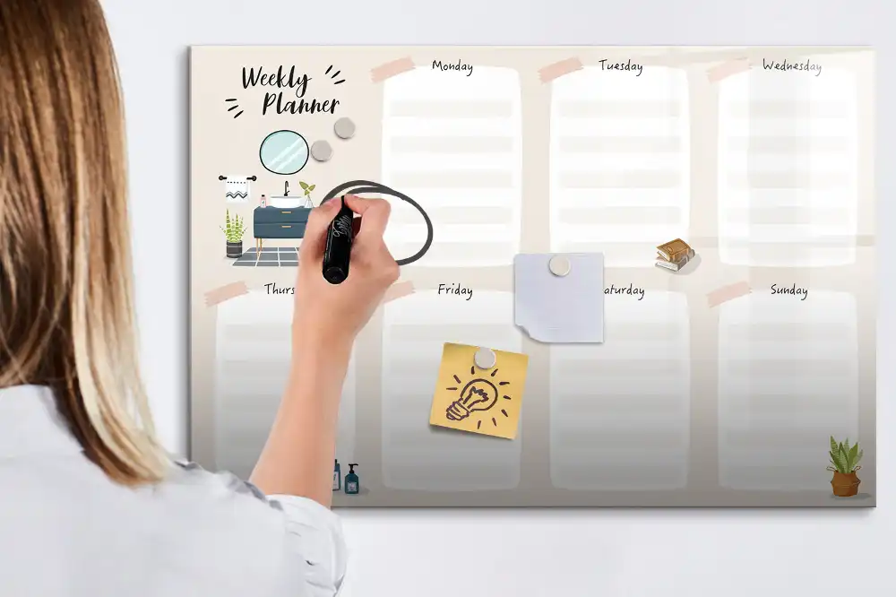 Tableau blanc magnétique effaçable à sec pour agenda hebdomadaire de bureau