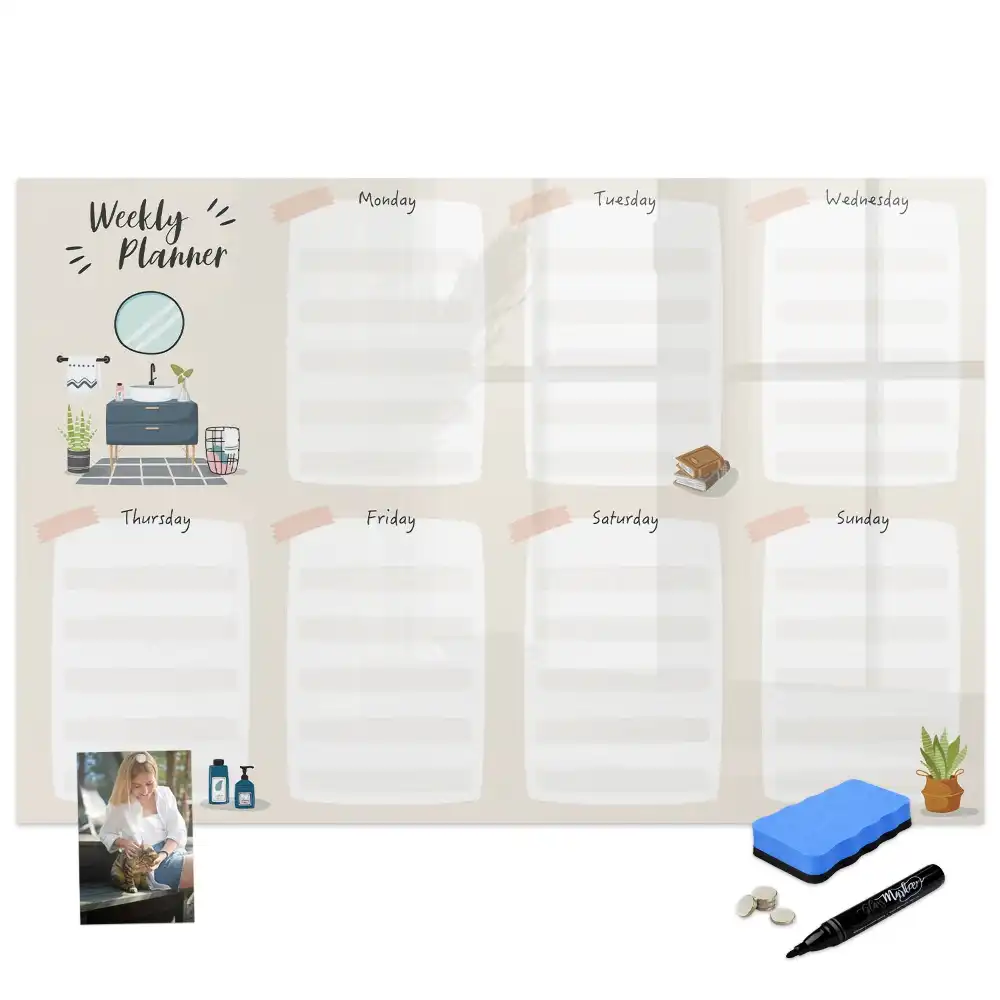 Tableau blanc magnétique effaçable à sec pour agenda hebdomadaire de bureau