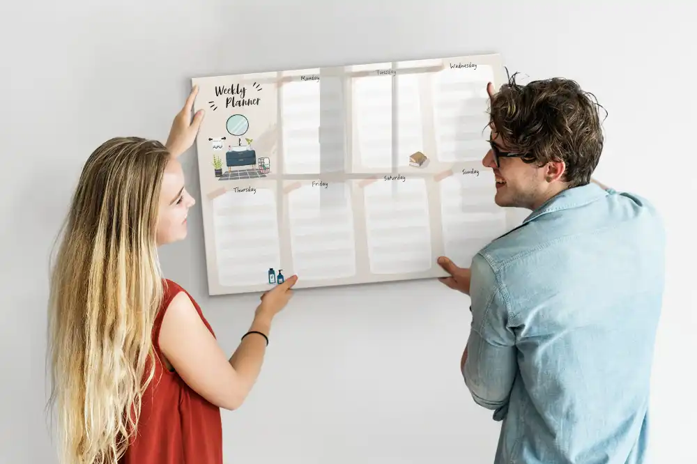 Tableau blanc magnétique effaçable à sec pour agenda hebdomadaire de bureau
