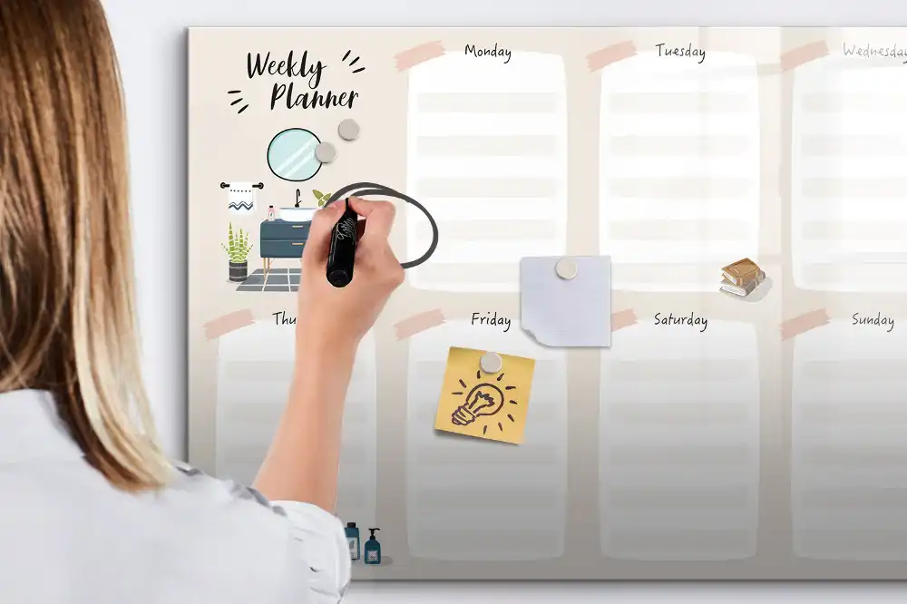 Tableau blanc magnétique effaçable à sec pour agenda hebdomadaire de bureau