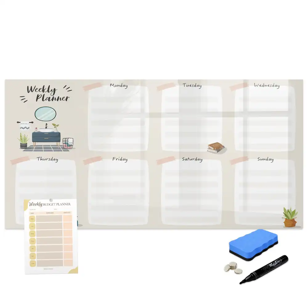 Tableau blanc magnétique effaçable à sec pour agenda hebdomadaire de bureau