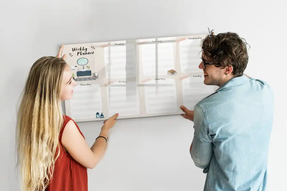 Tableau blanc magnétique effaçable à sec pour agenda hebdomadaire de bureau