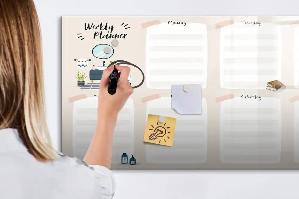 Tableau blanc magnétique effaçable à sec pour agenda hebdomadaire de bureau