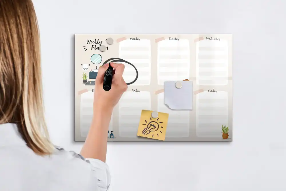 Tableau blanc magnétique effaçable à sec pour agenda hebdomadaire de bureau