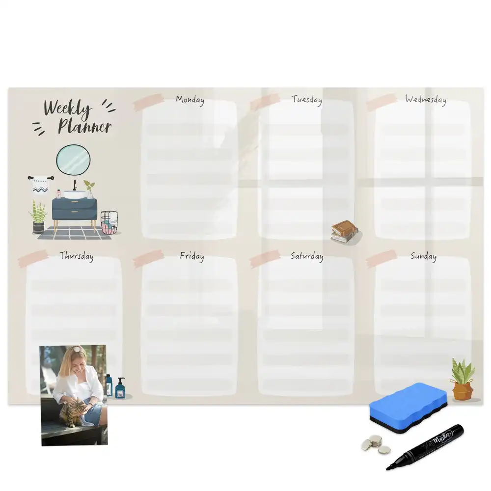 Tableau blanc magnétique effaçable à sec pour agenda hebdomadaire de bureau
