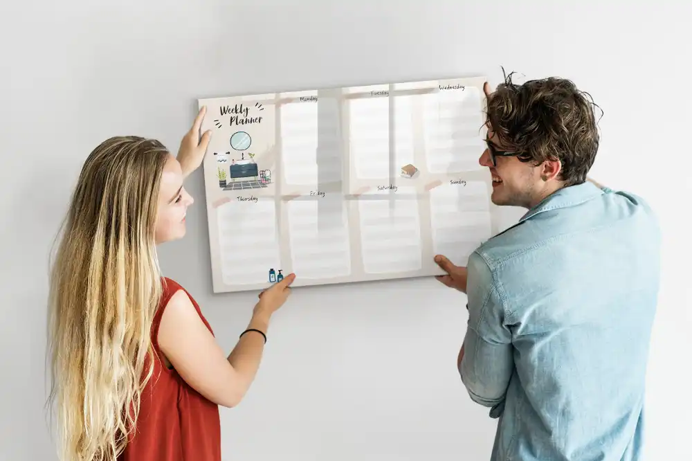 Tableau blanc magnétique effaçable à sec pour agenda hebdomadaire de bureau