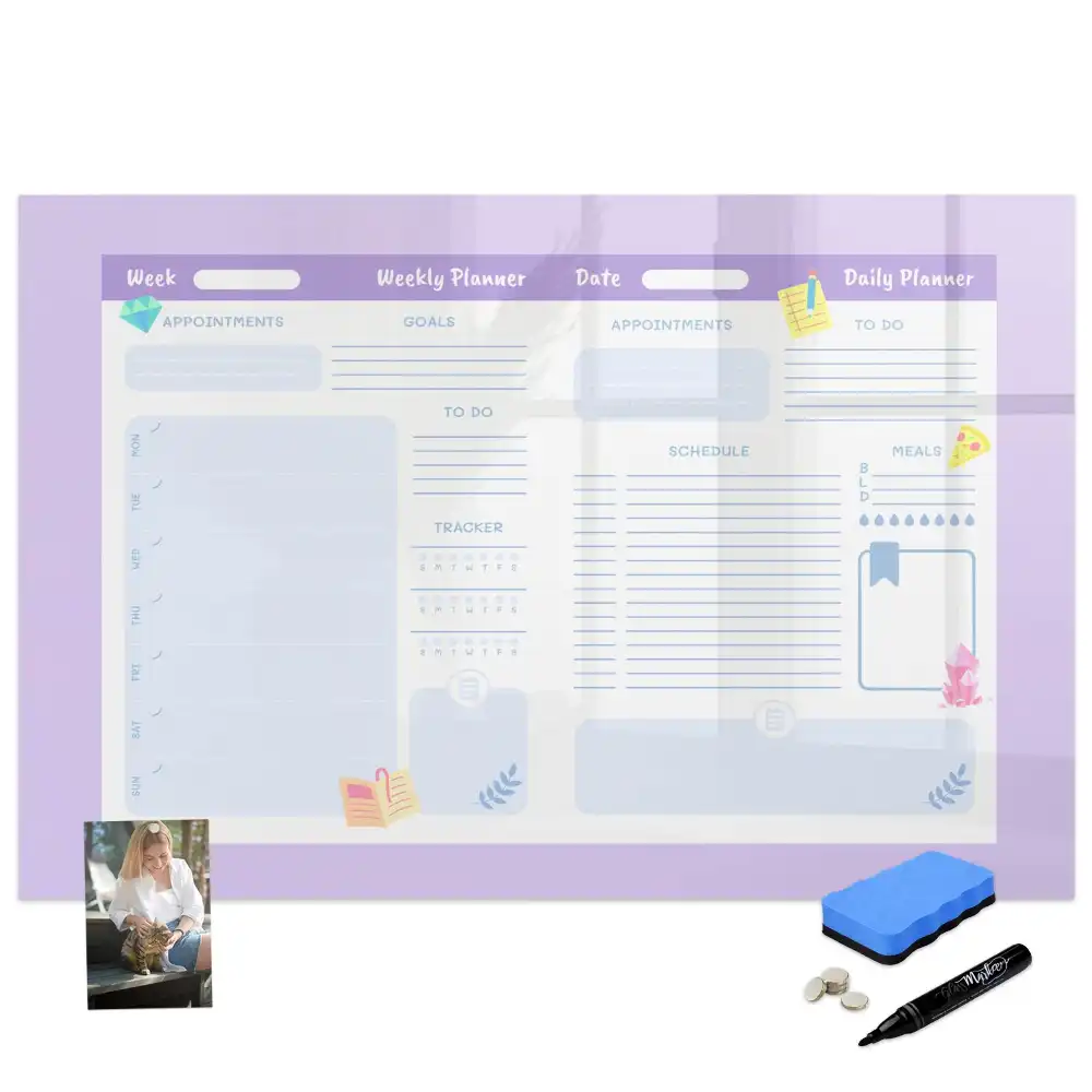 Calendrier annuel rose magnétique effaçable à sec