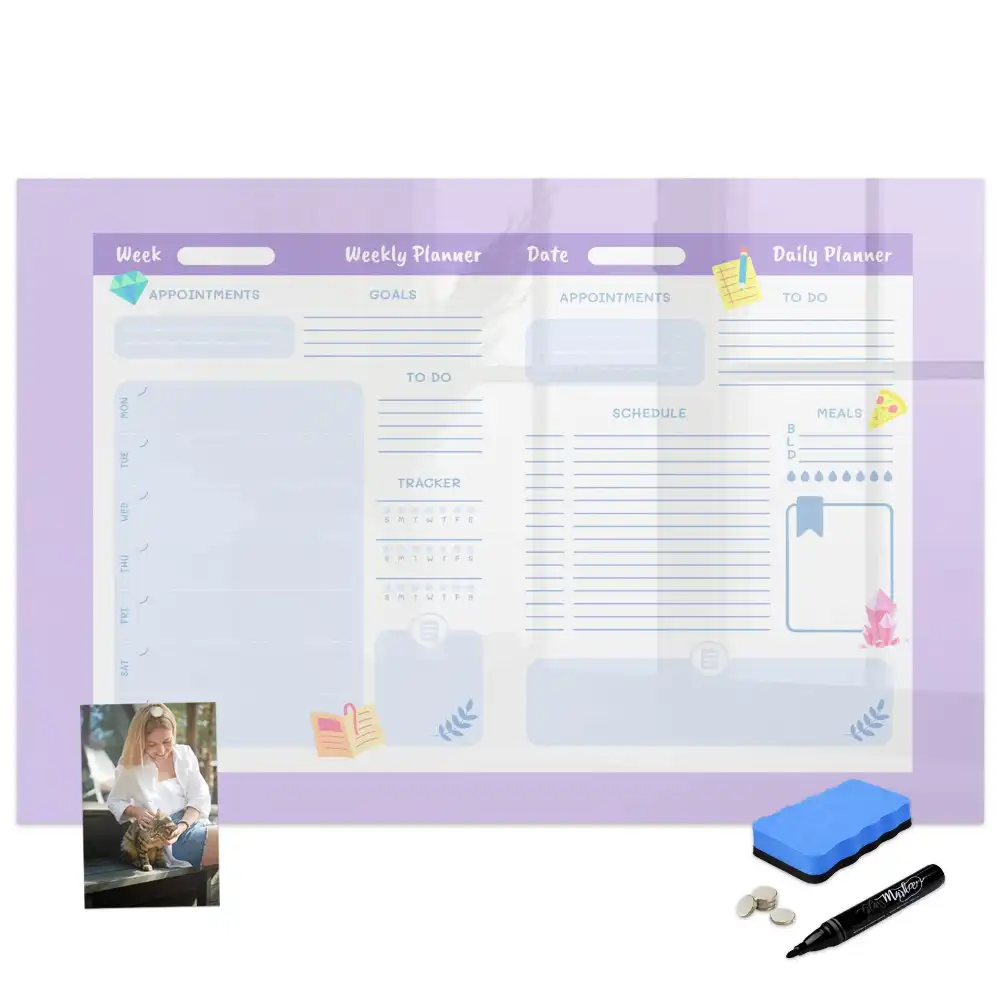 Calendrier annuel rose magnétique effaçable à sec
