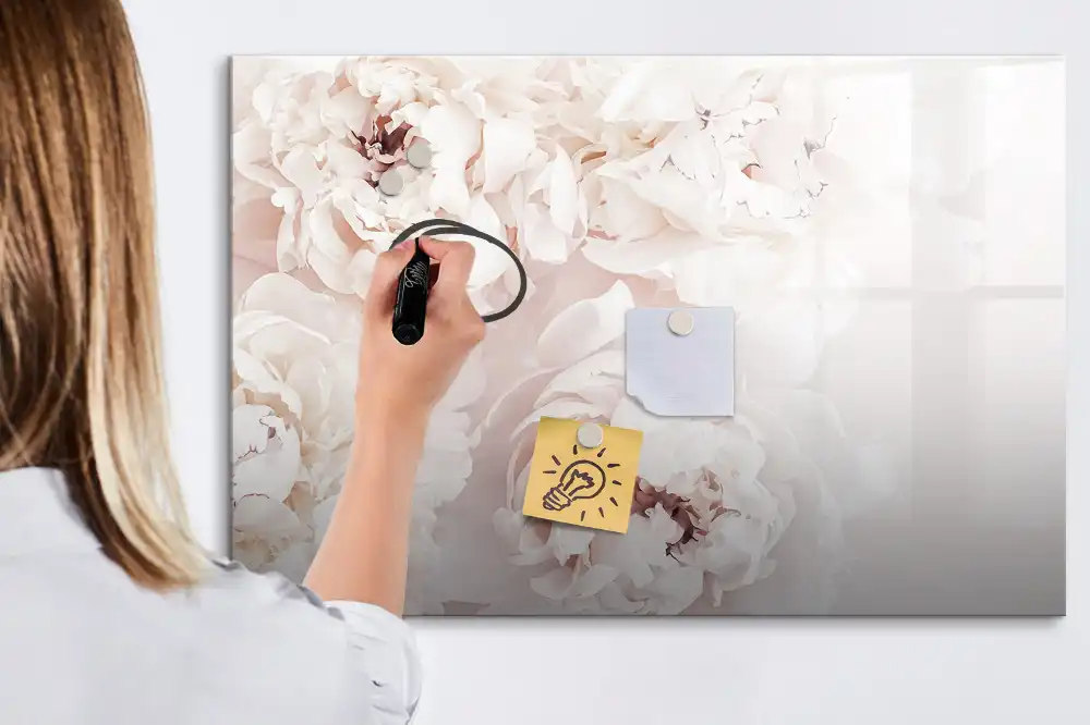 Tableau magnétique à dessiner motif pivoines roses de jardin