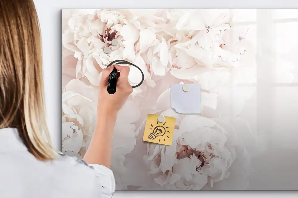 Tableau magnétique à dessiner motif pivoines roses de jardin