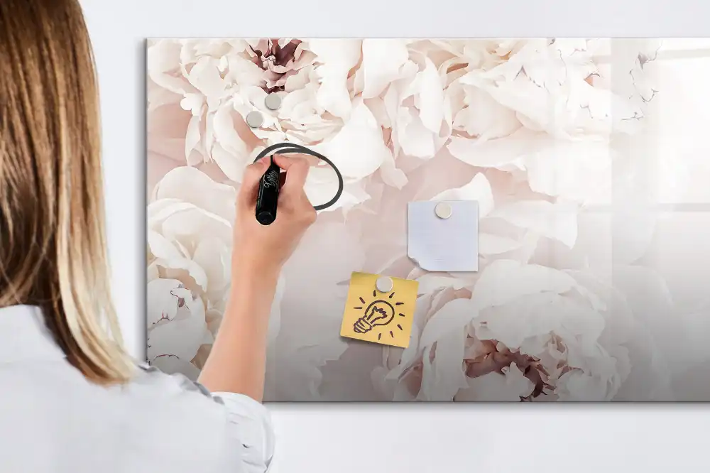 Tableau magnétique à dessiner motif pivoines roses de jardin