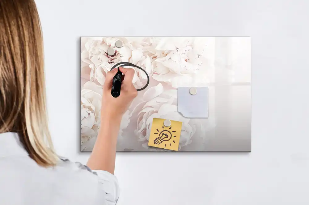 Tableau magnétique à dessiner motif pivoines roses de jardin