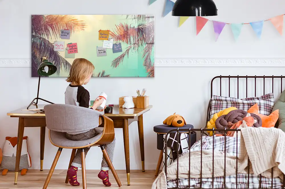 Tableau magnétique avec motif de palmiers tropicaux
