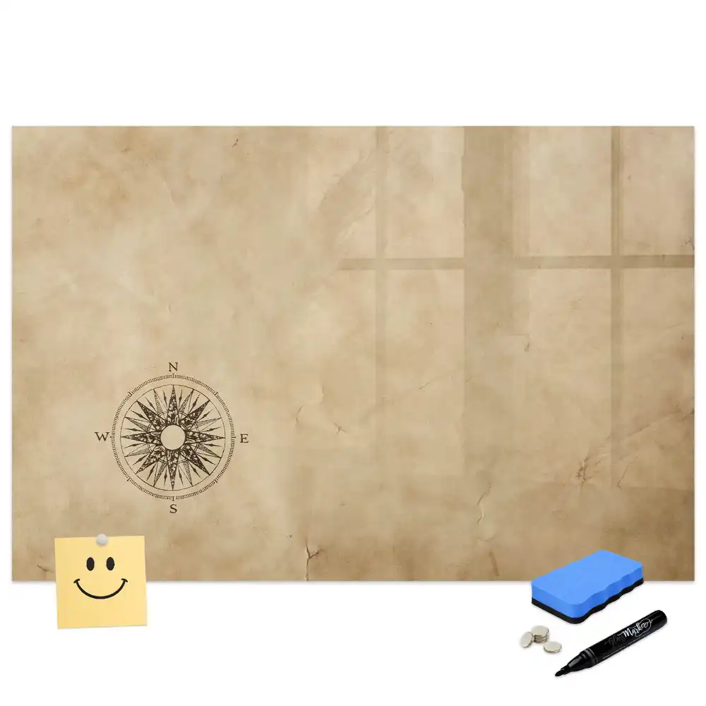Tableau blanc magnétique effaçable à sec avec boussole sur toile
