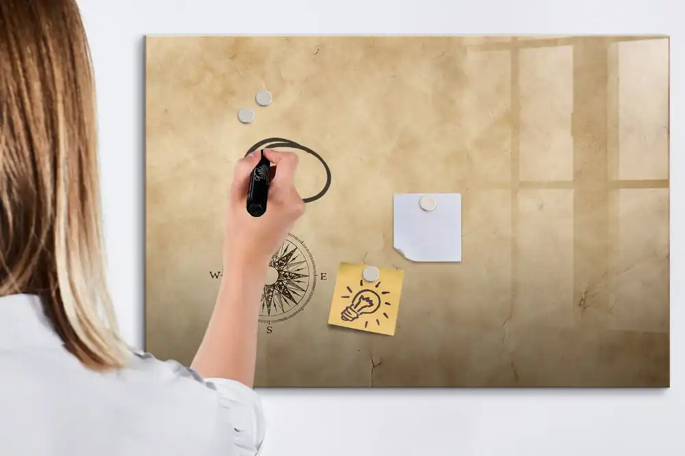 Tableau blanc magnétique effaçable à sec avec boussole sur toile