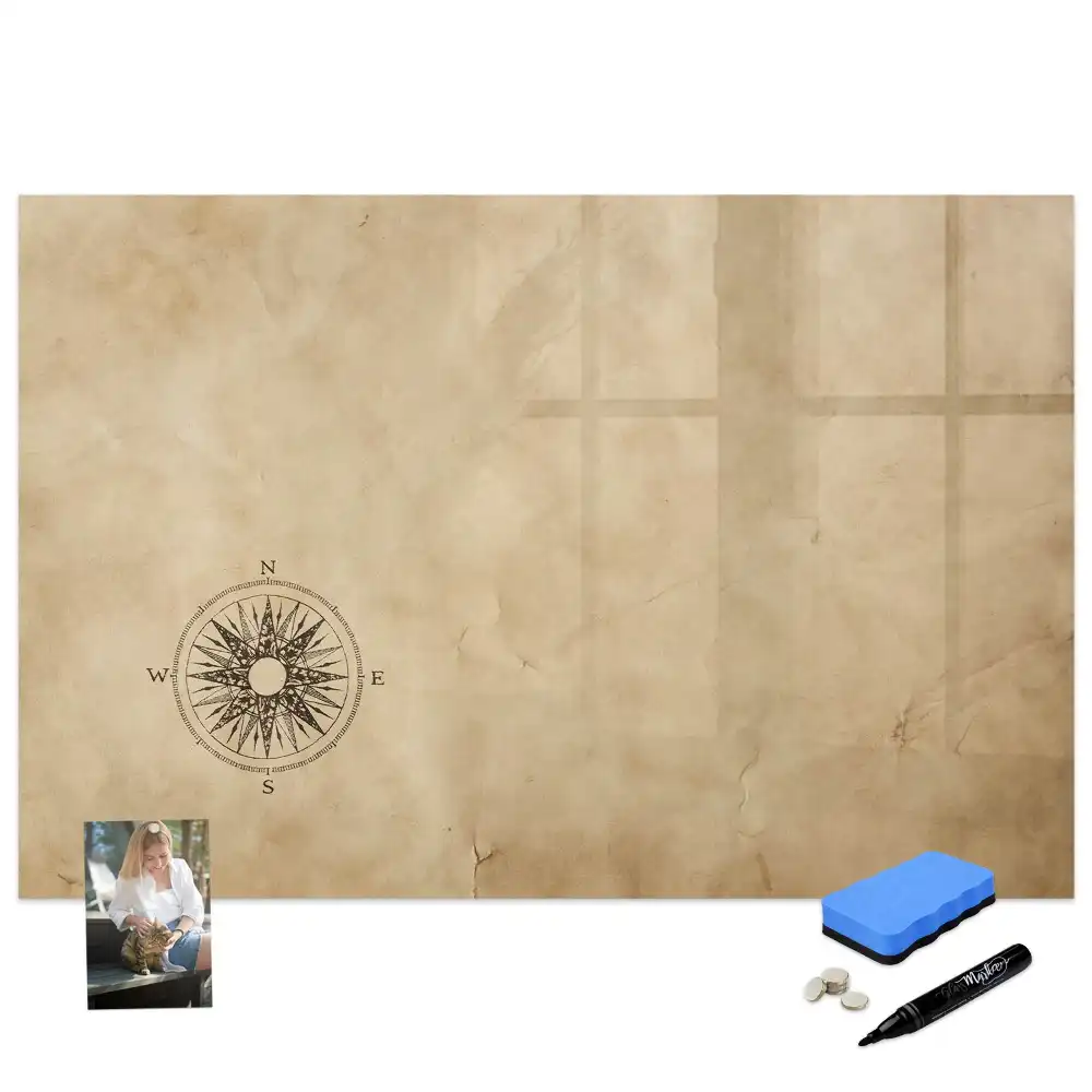 Tableau blanc magnétique effaçable à sec avec boussole sur toile