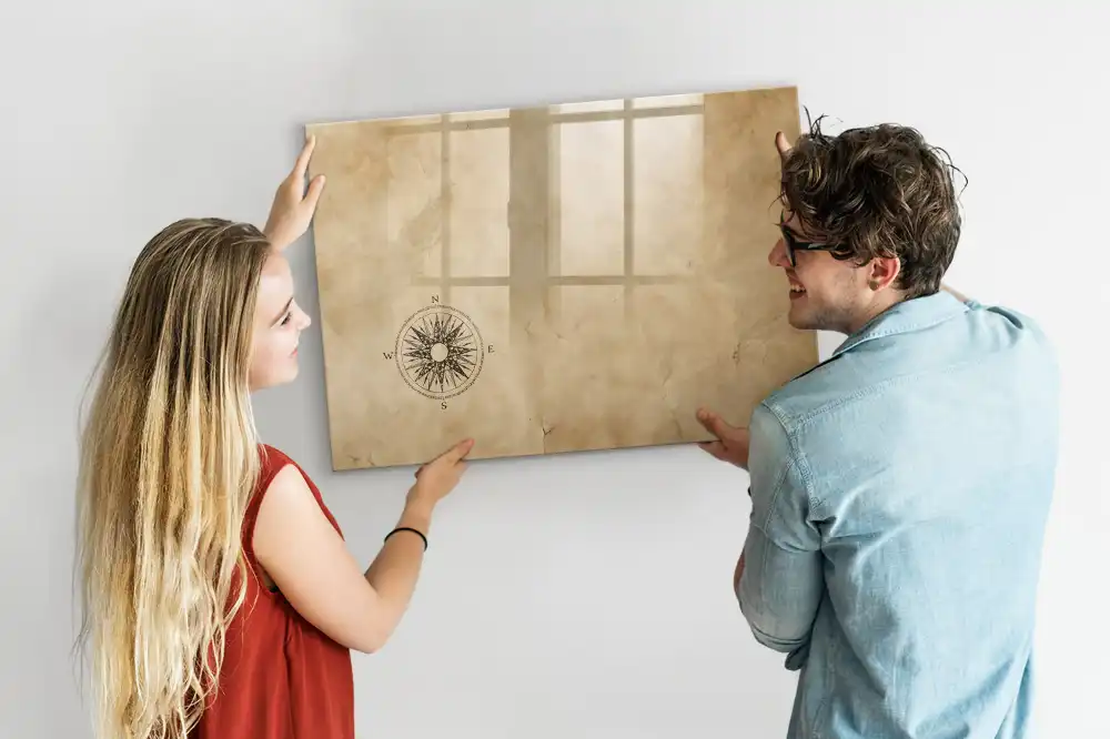Tableau blanc magnétique effaçable à sec avec boussole sur toile