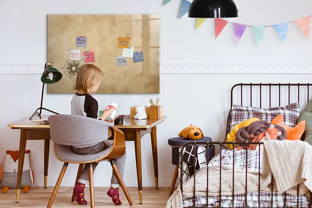 Tableau blanc magnétique effaçable à sec avec boussole sur toile