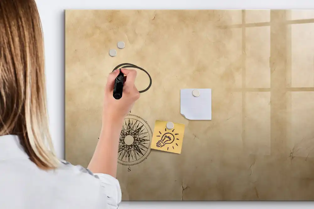 Tableau blanc magnétique effaçable à sec avec boussole sur toile