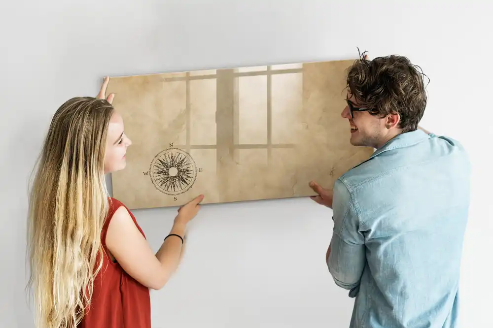 Tableau blanc magnétique effaçable à sec avec boussole sur toile