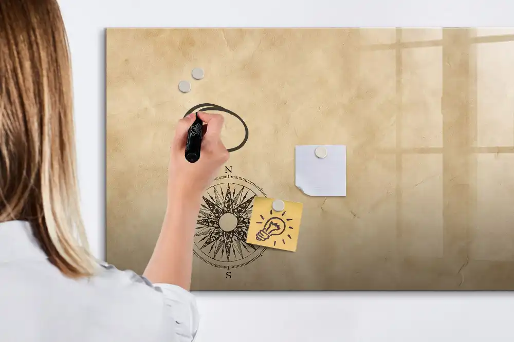Tableau blanc magnétique effaçable à sec avec boussole sur toile