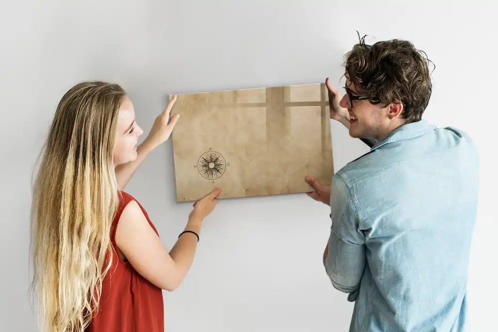 Tableau blanc magnétique effaçable à sec avec boussole sur toile