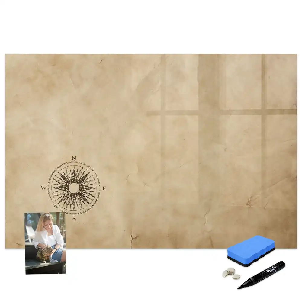 Tableau blanc magnétique effaçable à sec avec boussole sur toile