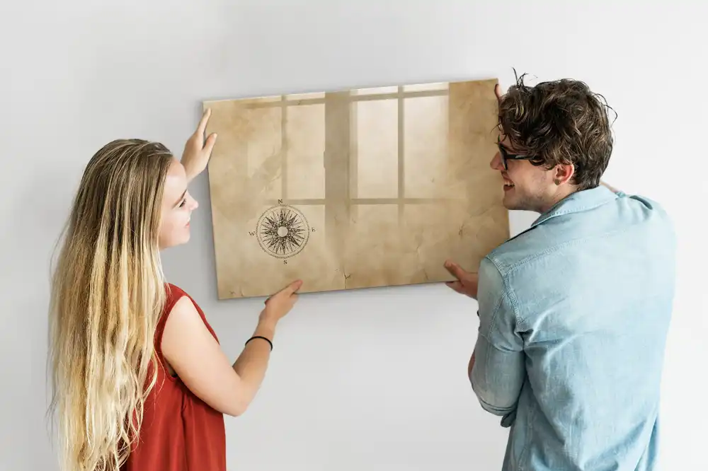 Tableau blanc magnétique effaçable à sec avec boussole sur toile