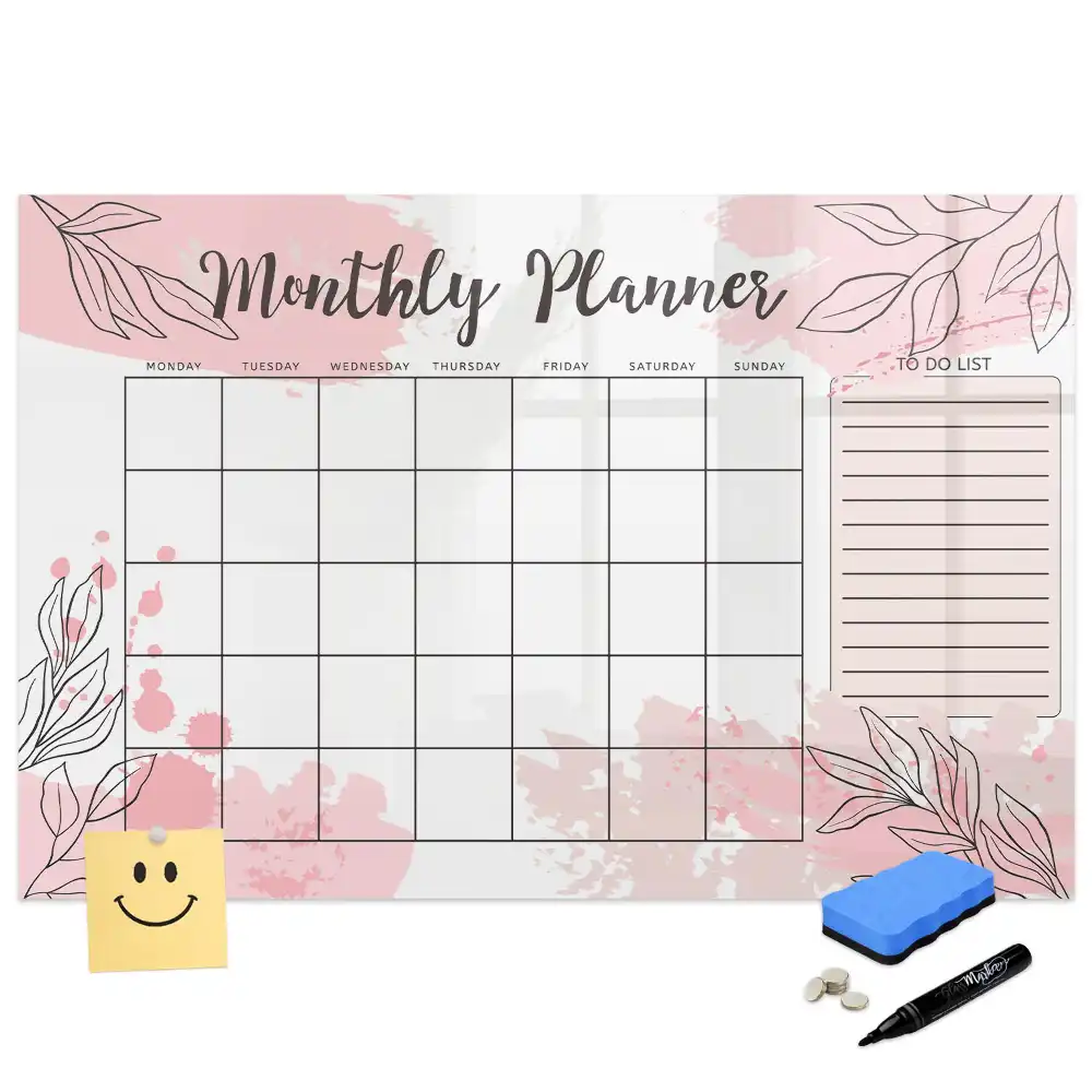 Tableau magnétique calendrier mensuel rose pour écriture